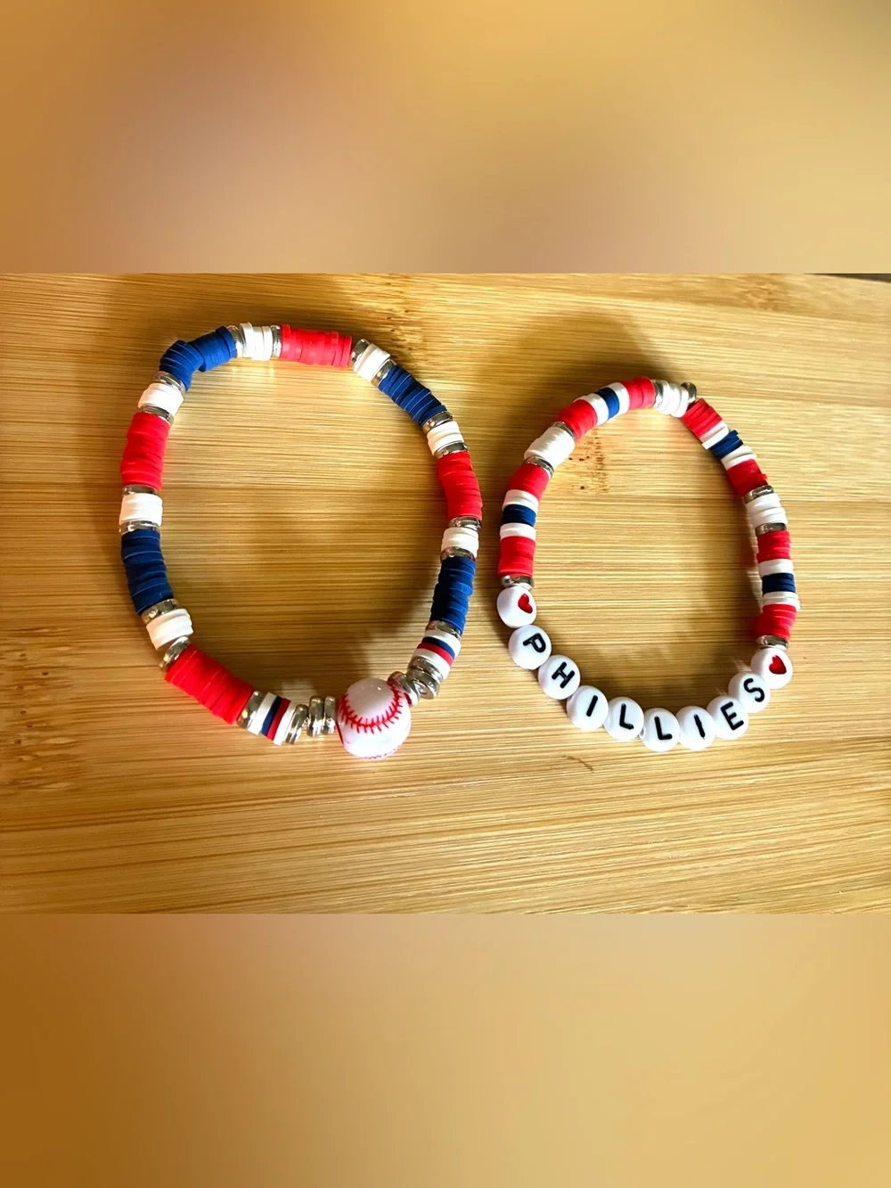 Phillies Red & Blue Beaded Stretch Baseball Bracelet Set